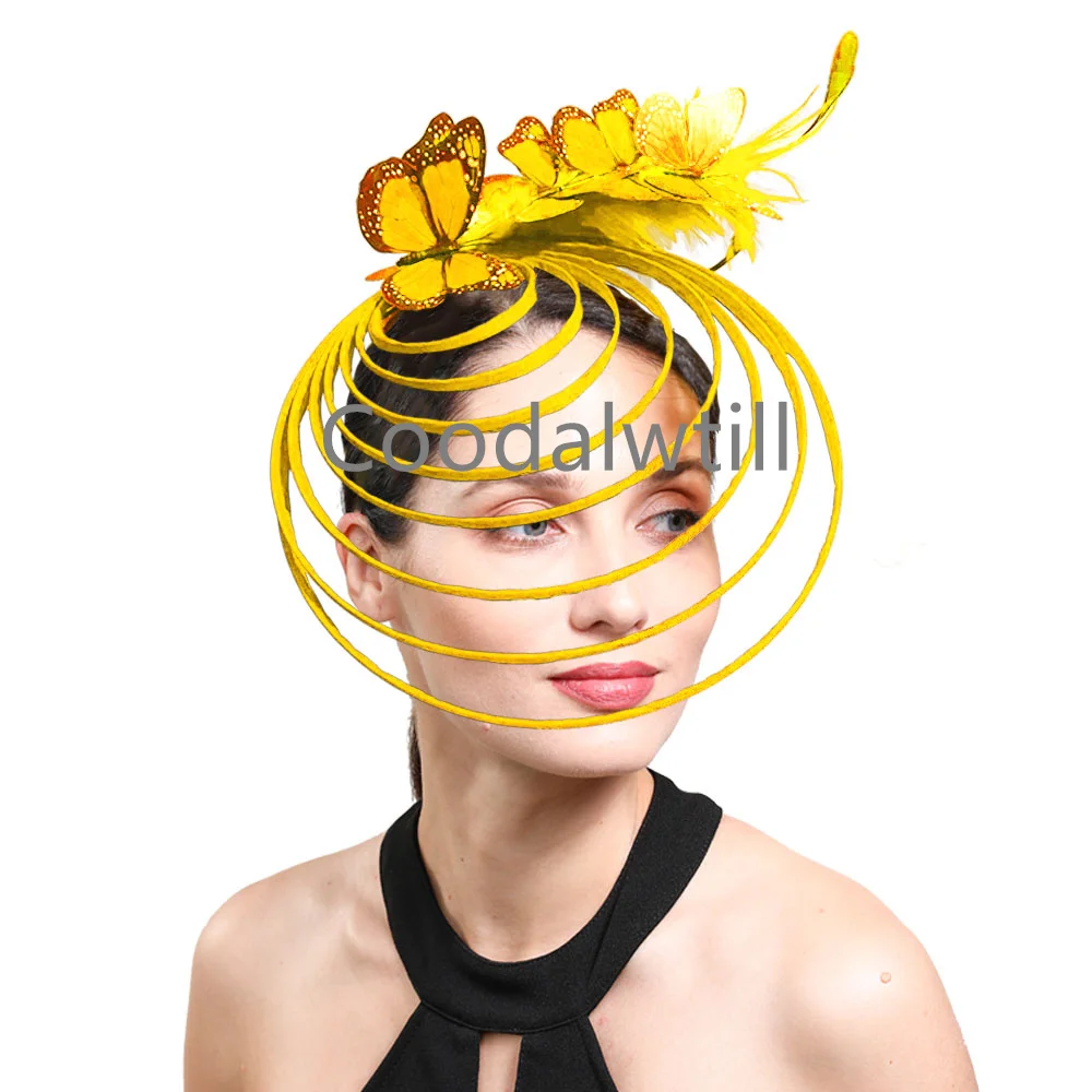 Vintage Hair Fascinator Hat Women Wedding Headpiece Butterfly Fascinator Feather Derby Hats Cocktail Occasion Pillbox Cap Ladies