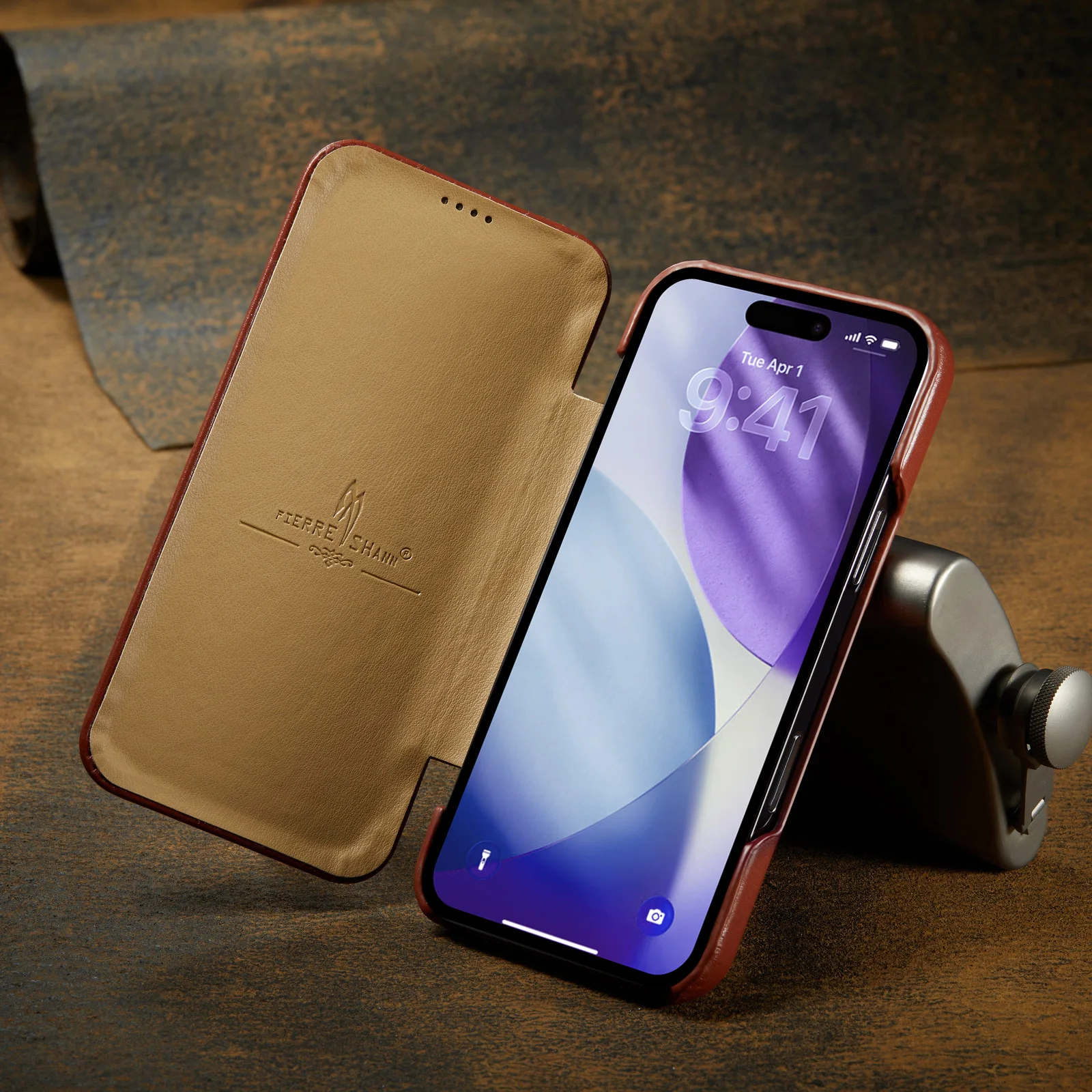 Leather Flip Cover with Magnetic Closure - Natural Cowhide Finish