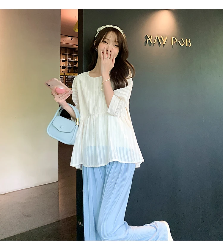 Korean Style Plus Size Maternity Clothes Set Half Sleeve Loose Shirts+Belly Pants Twinset Pregnant Woman Trousers Suit