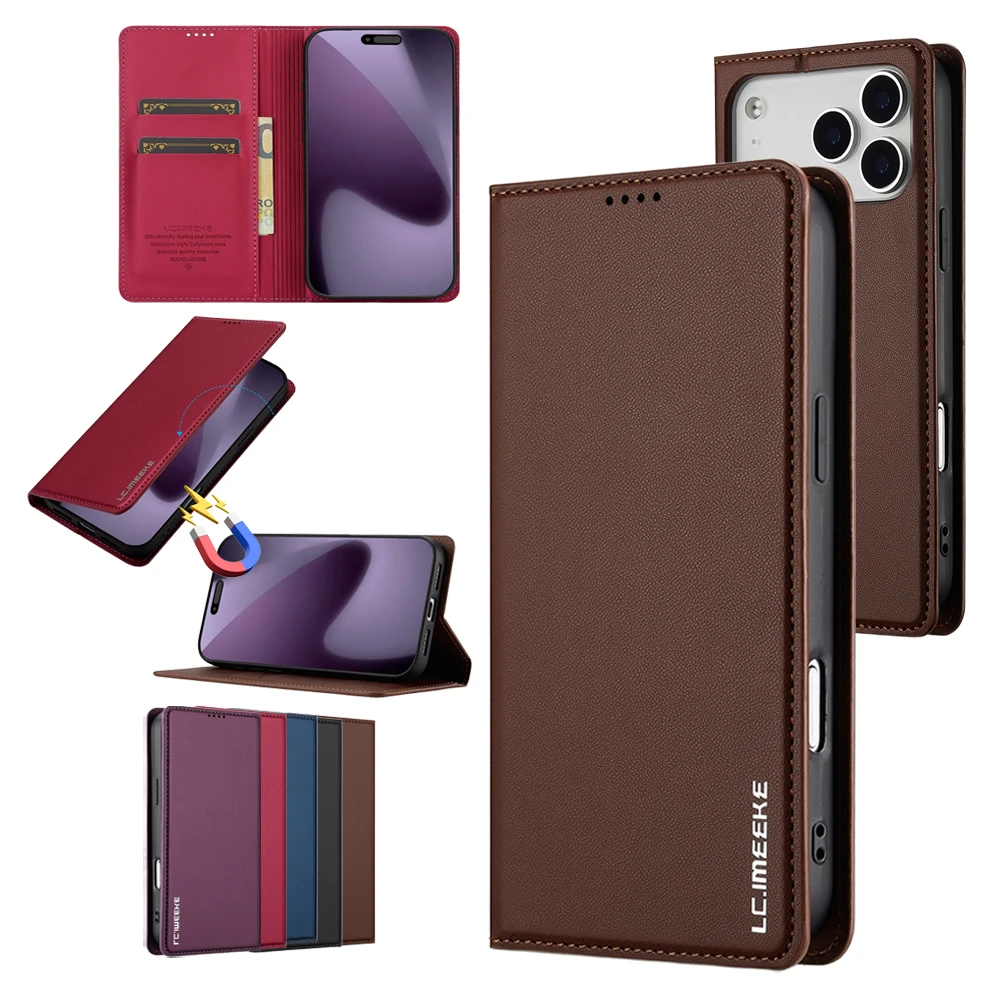 Leather Flip Wallet Phone Case with Cash and Card Pockets