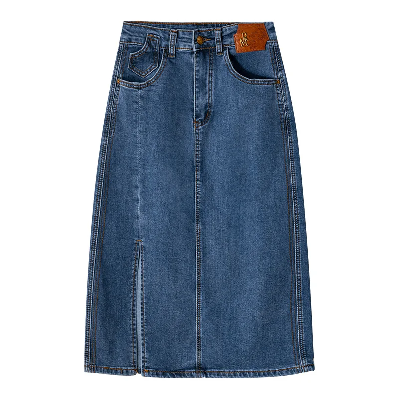 

Denim Skirt Women's Fleece-Lined High Waist Retro Split Mid-Length Hip Skirts Fashion
