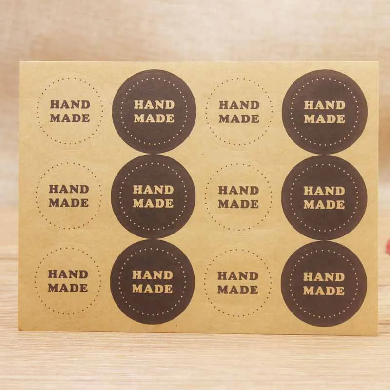 100pcs heart self adhesive labels Vintage kraft handmade with love labels paper self seal thank you 3cm size