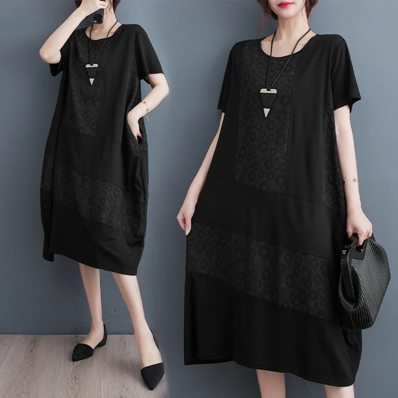 

Женское свободное платье с коротким рукавом, повседневное офисное платье миди составного кроя для работы и путешествий, лето 2023