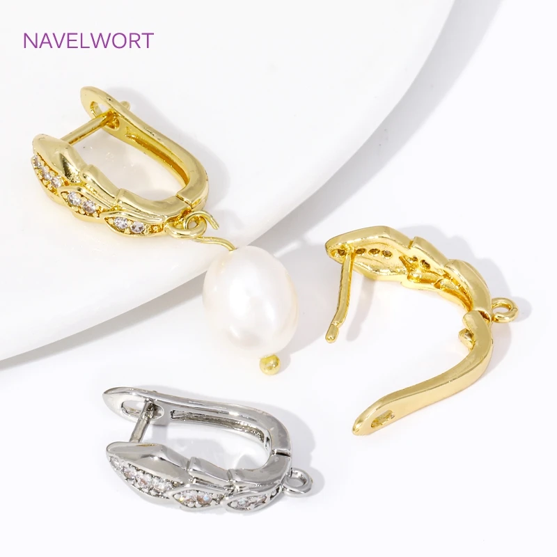Fashion 18K Gold Plated Inlaid Zircon Shvenzy Earring Fixtures,Brass Earring Hooks Fasteners For DIY Jewelry Making Accessories 3