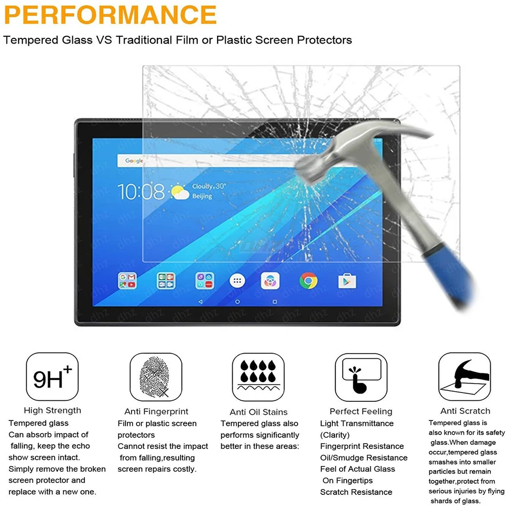 2Pcs Tempered Glass Tablet Screen Protector for Lenovo Tab M10 FHD Plus TB-X606F/TB-X606X 10.3'' Free HD Clear Protective Film