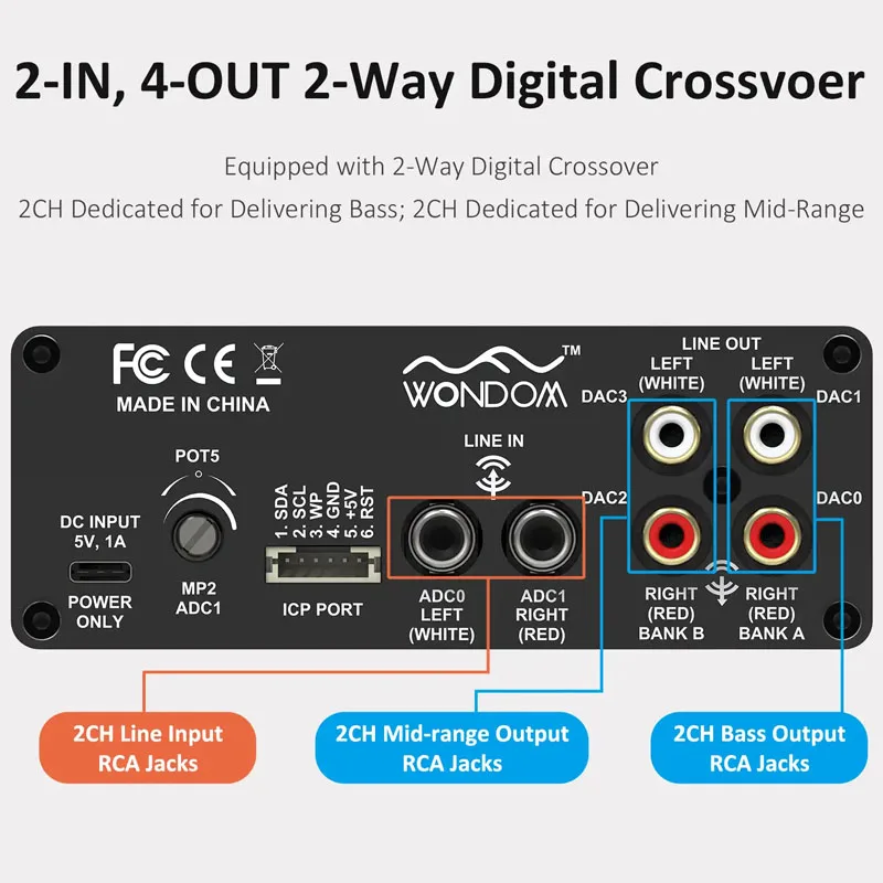 ADAU1701 2.1 4.0 DSP Digital Signal Processing Preamp 2-in 4-out Tone Board Digital Crossover Adjustment With Sigmastudio 6