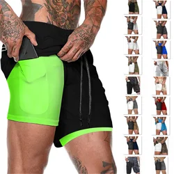 2023 European Men's Sports Summer New Double Layer Mobile Phone Pants Gym Exercise Jogging Training Shorts