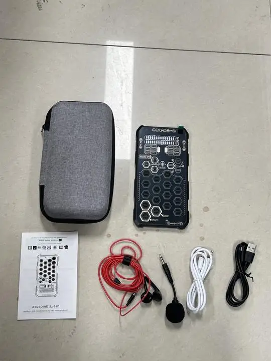 USB 오디오 믹서 K9 휴대용 라이브 사운드 카드 사운드 보드 세트 (음성 변조 기능 포함, 팟캐스팅, 방송, 노래 녹음용)