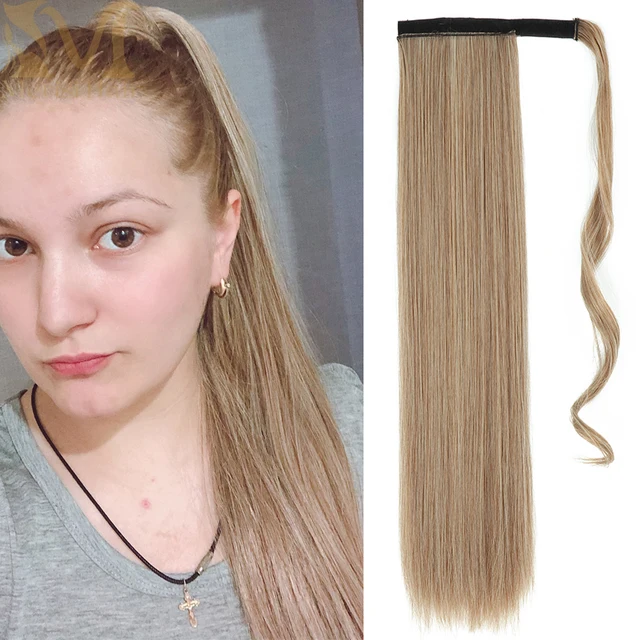 MERISIHAIR Synthetic Long Straight Wrap Around Clip In Ponytail Hair Extension Heat Reistan Pony Tail Fake Hair 66-m12-613