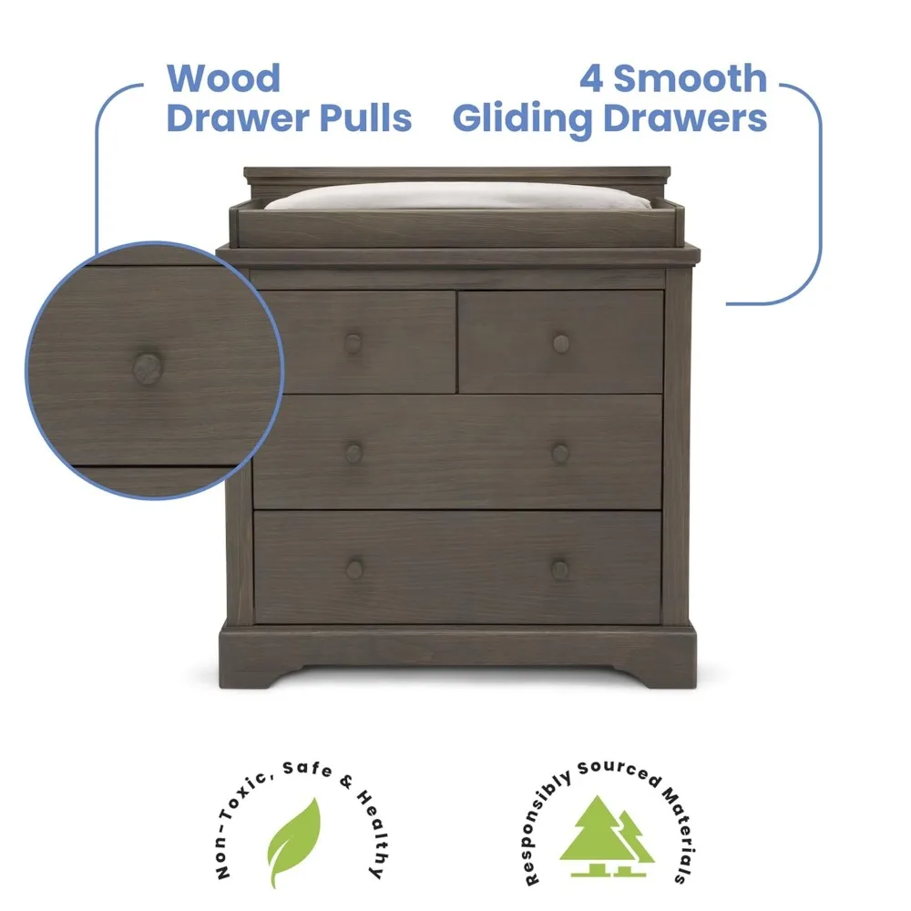 Simmons Kids Paloma 4 Drawer Dresser with Changing Top and Interlocking Drawers - Greenguard Gold Certified, Rustic Grey 6