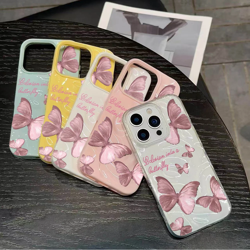 Luxury Butterfly Pattern Candy Color Shockproof Phone Case - Fashionable Cover