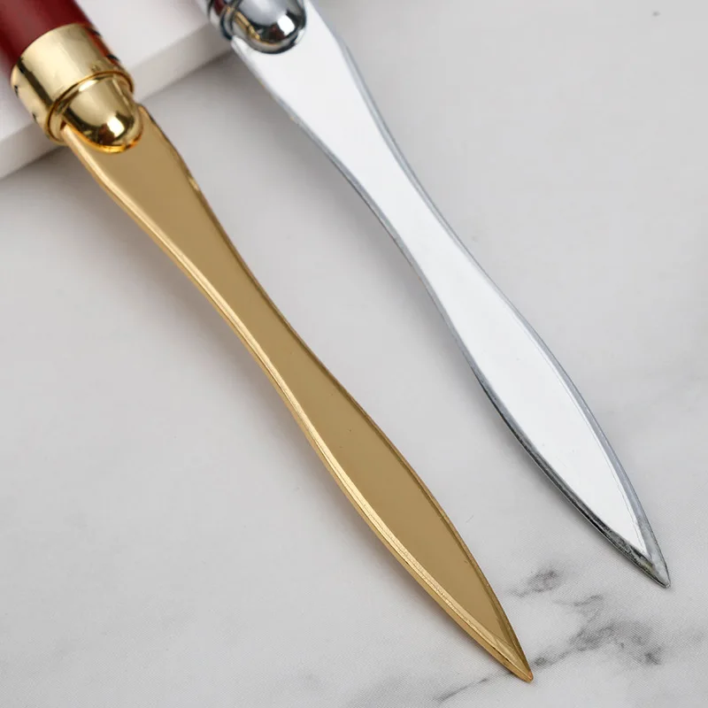 Exquisite European style retro metal material mahogany handle letter opener sword paper cutter creative pen shaped box opener
