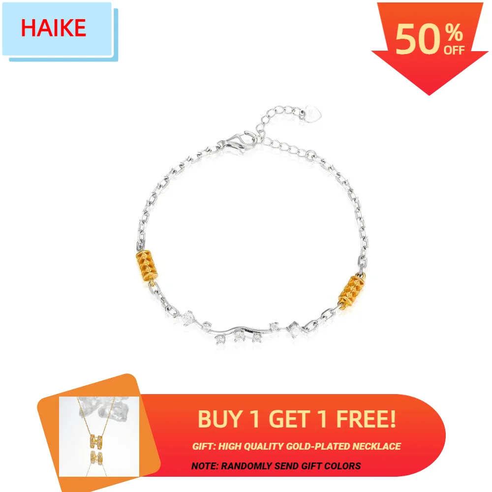 

HAIKE S925 Sterling Silver Bracelet Original Two tone Design Exquisite and Cute Style 2024 New Girl Chain Length 16cm+3cm women