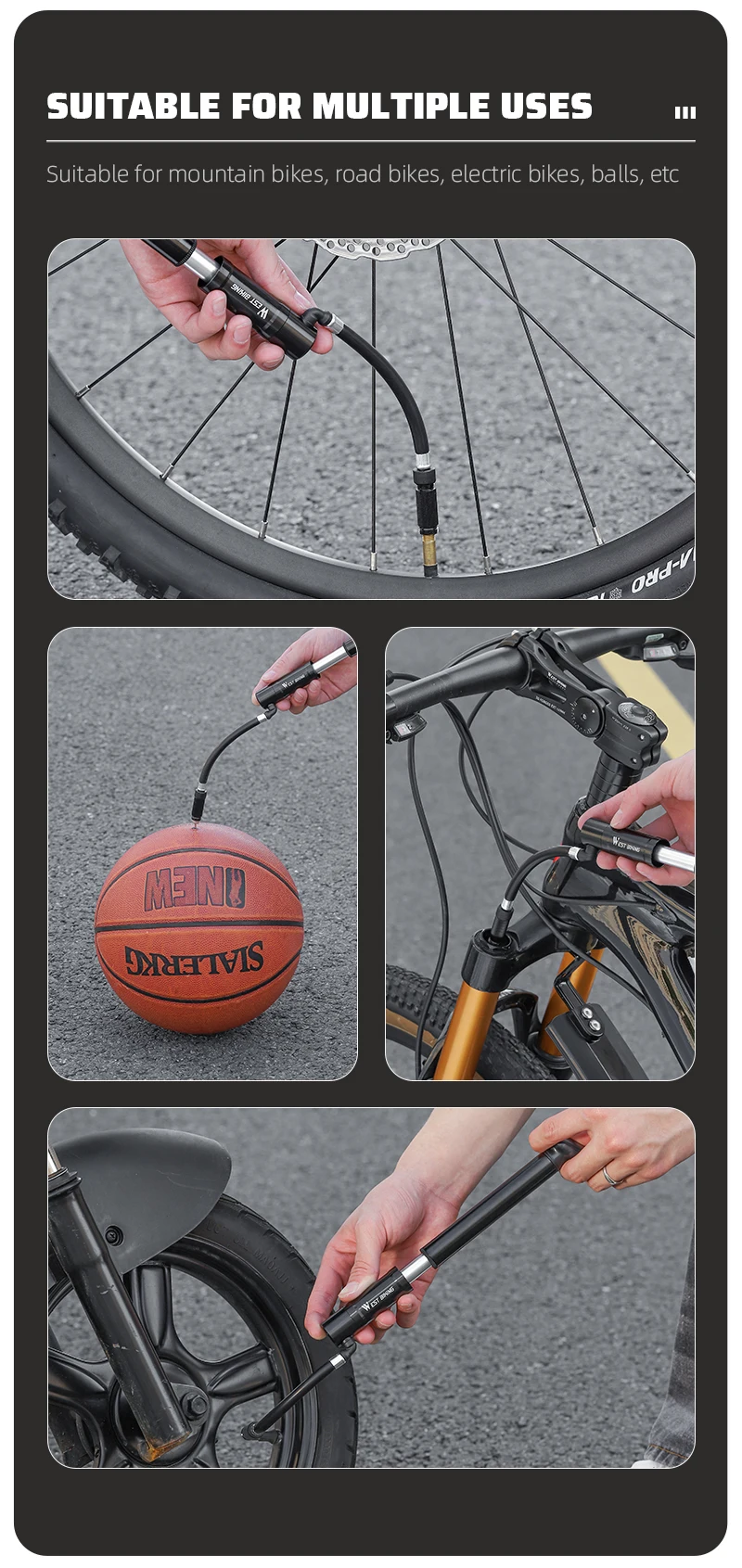 WEST BIKING Fahrradpumpe 130 PSI, ergonomischer Griff mit Halterung, AV FV Universal-Reifenfüller aus Aluminiumlegierung für MTB-Rennräder – Detail 10