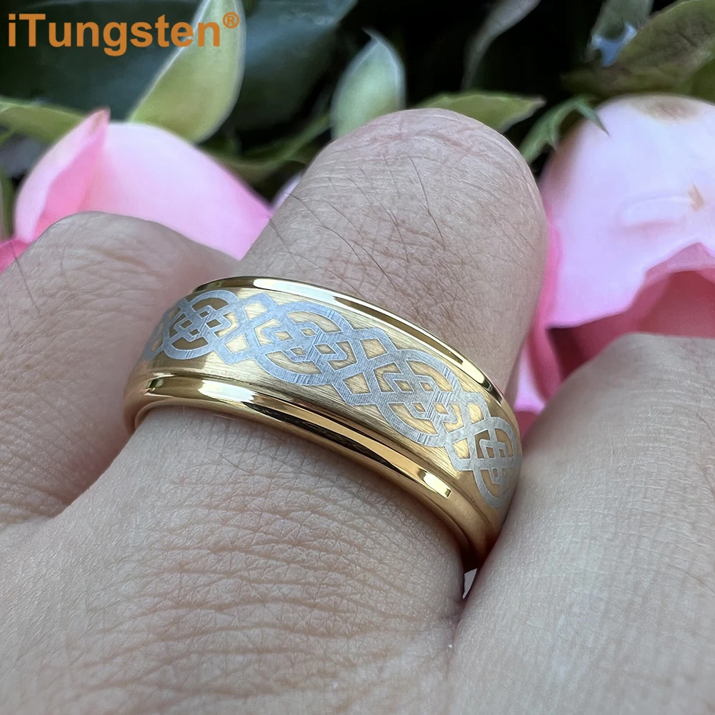 iTungsten 8mm Dropshipping Men Women Tungsten Wedding Band Ring Stepped Edges Laser Engraved Free Shipipng Comfort Fit