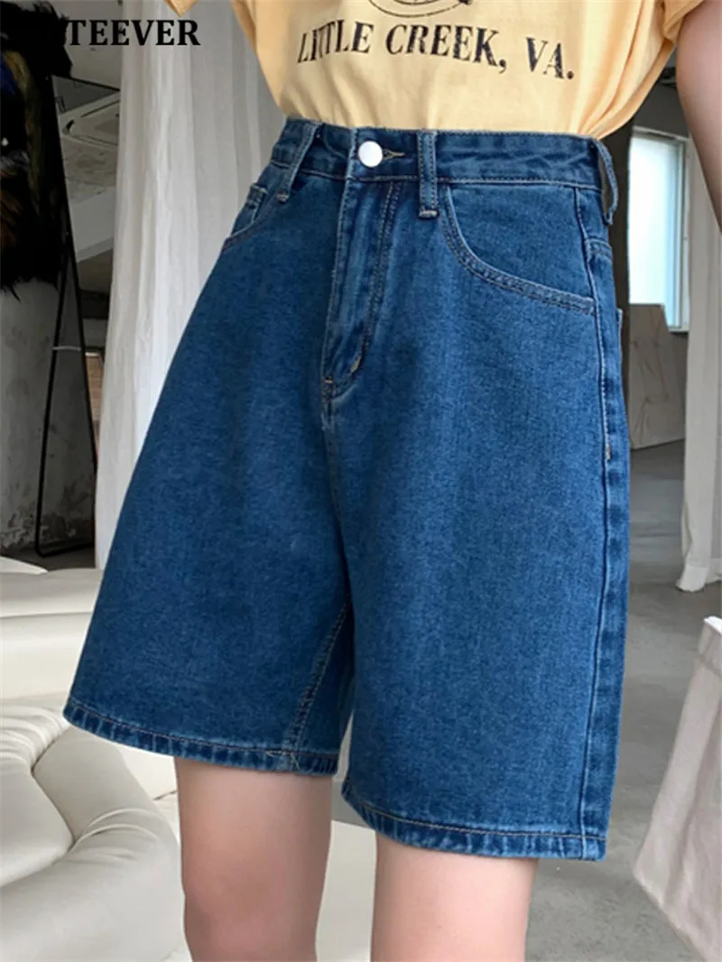 nike dri fit shorts BGTEEVER Casual Loose Women Wide Leg Jeans Shorts 2022 Spring Summer Chic Pockets High Waist Ladies Denim Shorts compression shorts