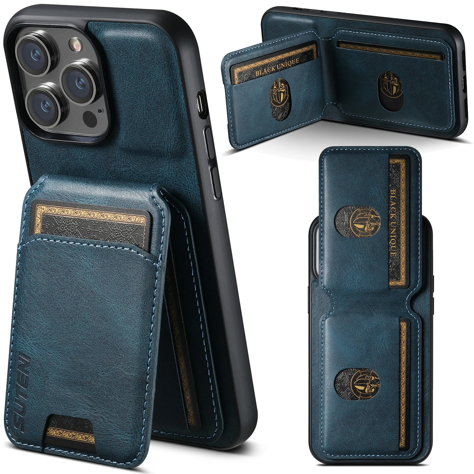 thumbnail image 1 of SUTENI Card Holder Leather Magnetic Pocket Cover Wallet Phone Case For iPhone X XS XR 11 12 13 14 15 Pro Max Plus, 1 of 5