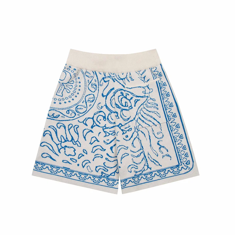 American High Street Casual Brand  Summer Floral Embroidery Knitted Five-Point orts Straight Leg Breathable orts