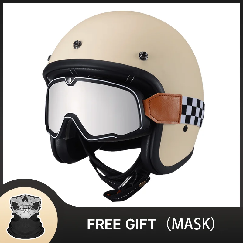 

Retro Vintage TT&COCASCOS Motorcycle Helmets Jet Open Face Fiberglass Scooter Cafer 3/4 Helmets Capacete Chopper wtih Goggles