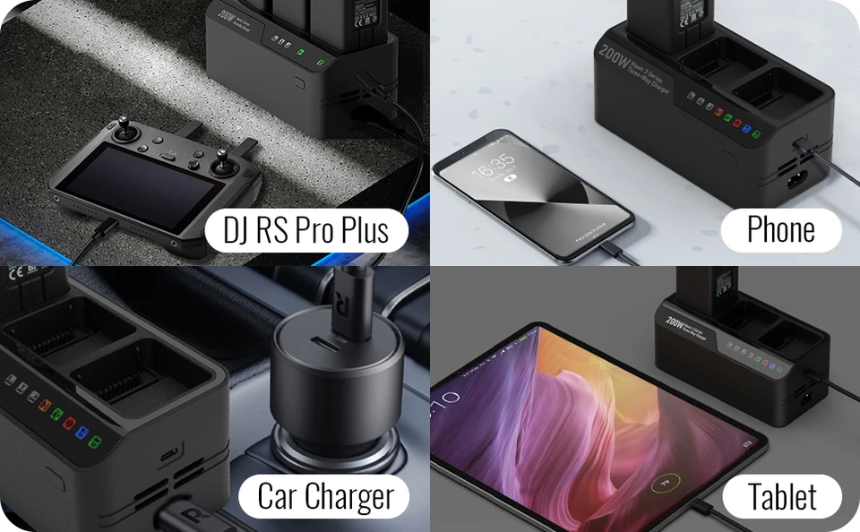 200W DJI Mavic 3 Pro Battery Charging Hub - Fast 3-Channel Parallel Charger With Discharge & Storage Modes