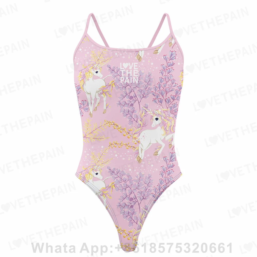 Love The Pain Unicorn One Piece Swimsuit Women Sexy Swimwear Bathing Suit Swim Suit Beach Wear Bodysuit 2023 New