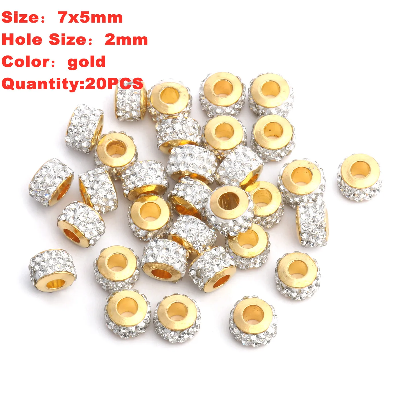 Yellow Gold Rhinestone Spacer Charm Bead - Fits Pandora Troll Chamilia Biagi Snake Chain Bracelets