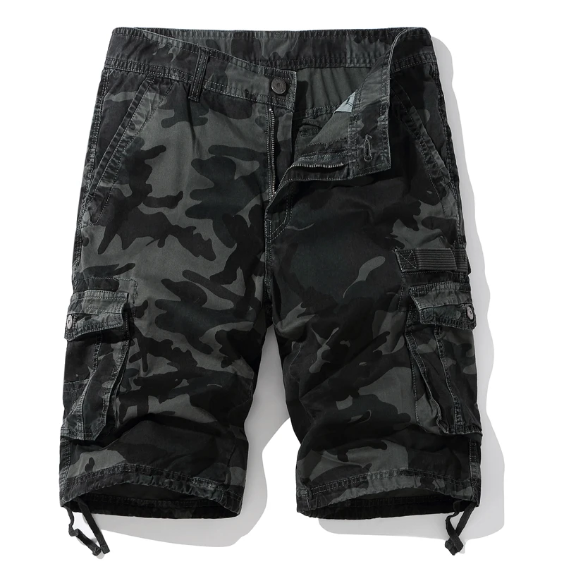 Pantalones cortos cargo de camuflaje con múltiples bolsillos y cinco puntos de gran tamaño para hombre