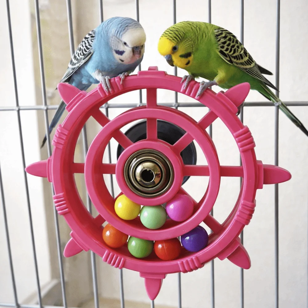 Colorful Rudder-Shaped Parrot Spinner Rattle Toy - Bite-Resistant Bird Exercise Toy