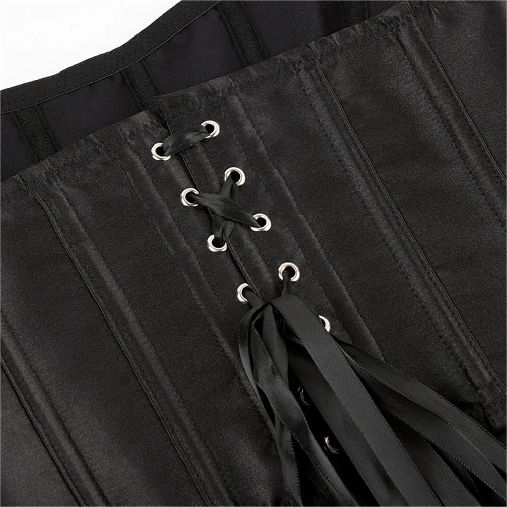 Black Satin Sexy Corsets Bustiers Crop Top Simple Elegant Gathered Slimming Overbust Corset Side Zipper Plus Size Women
