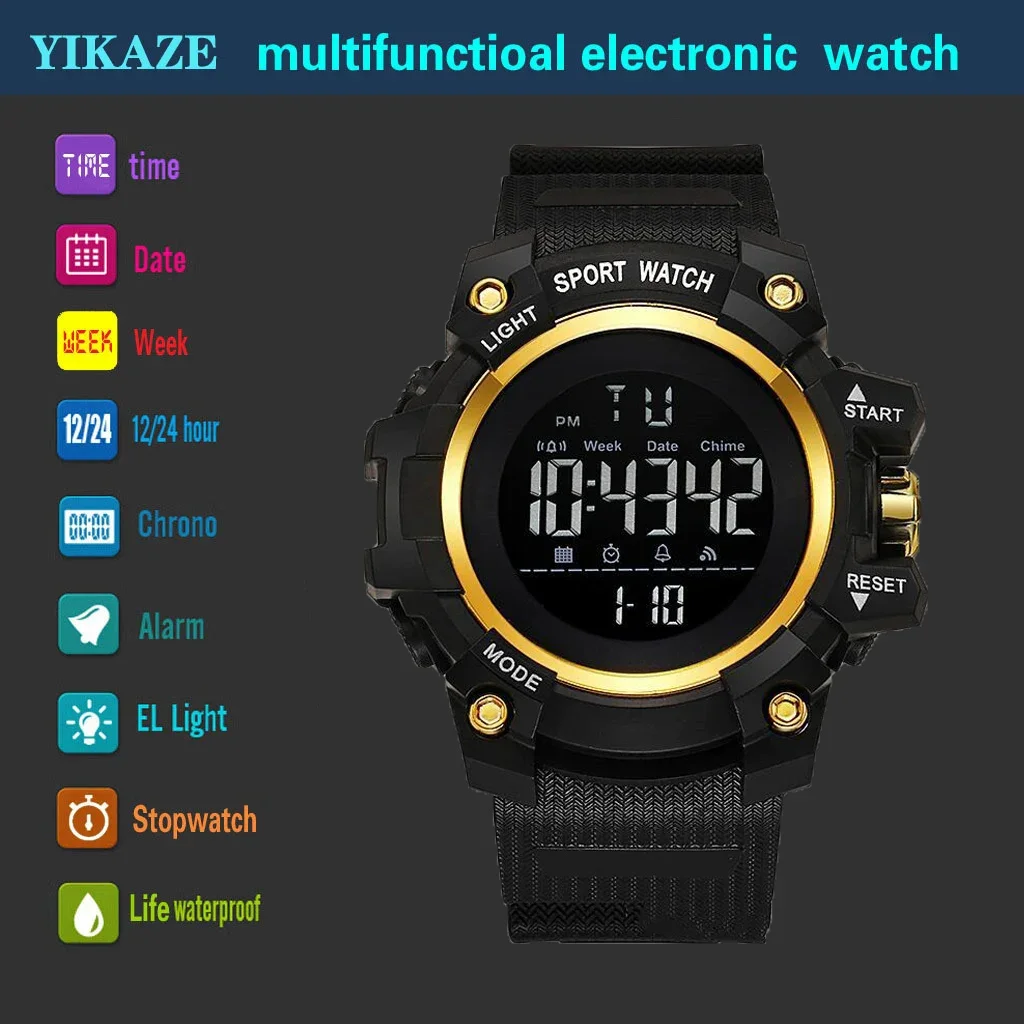 YIKAZE 9030 Waterproof Digital Watch Men's Sports Watches LED Alarm Clock Electronic Wristwatch Military clock for man Kids Gift 6