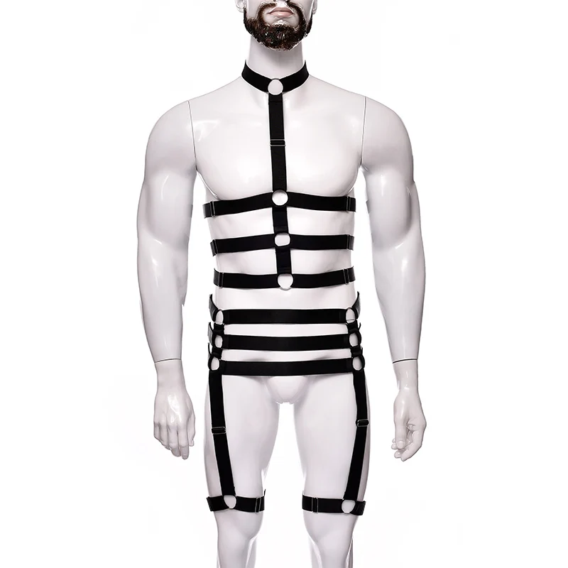 Men Red Harness Garter Male Lingerie Chest Rope Jockstrap High Waist Adjustable Leg Garter Straps Costume Clubwear Body Harness