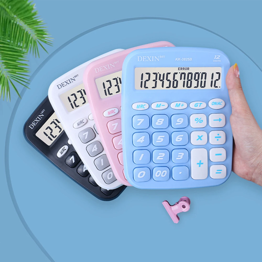 Cute Calculator 12 Digit Large LCD Display Big Button Candy Colored Desktop Calculator Suitable for Office School Home for Kids