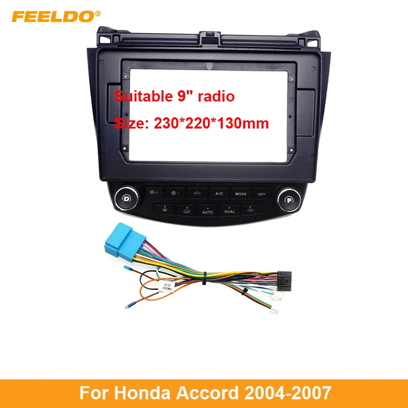 

FEELDO Car Radio 2DIN 9" Big Screen Fascia Frame Adapter For Honda Accord Dash Panel Frame With Audio Wiring Harness