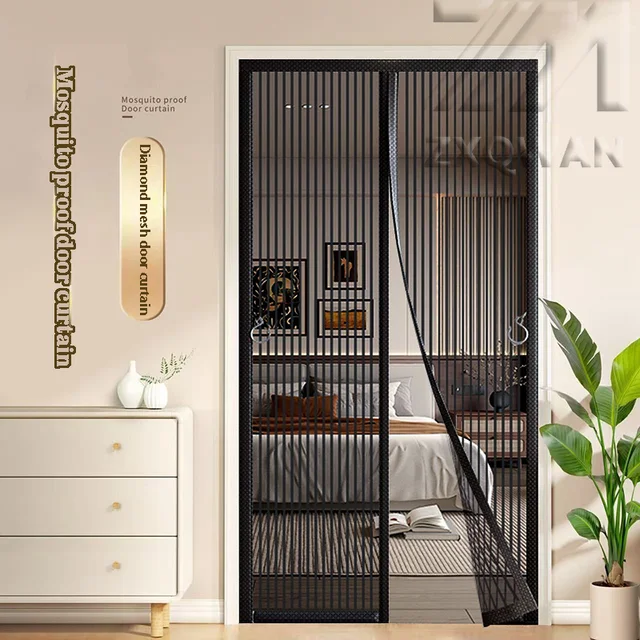 Diamond mesh mosquito proof door curtain, summer mosquito net, magnetic mesh curtain,self-adhesive,home use,no punching required