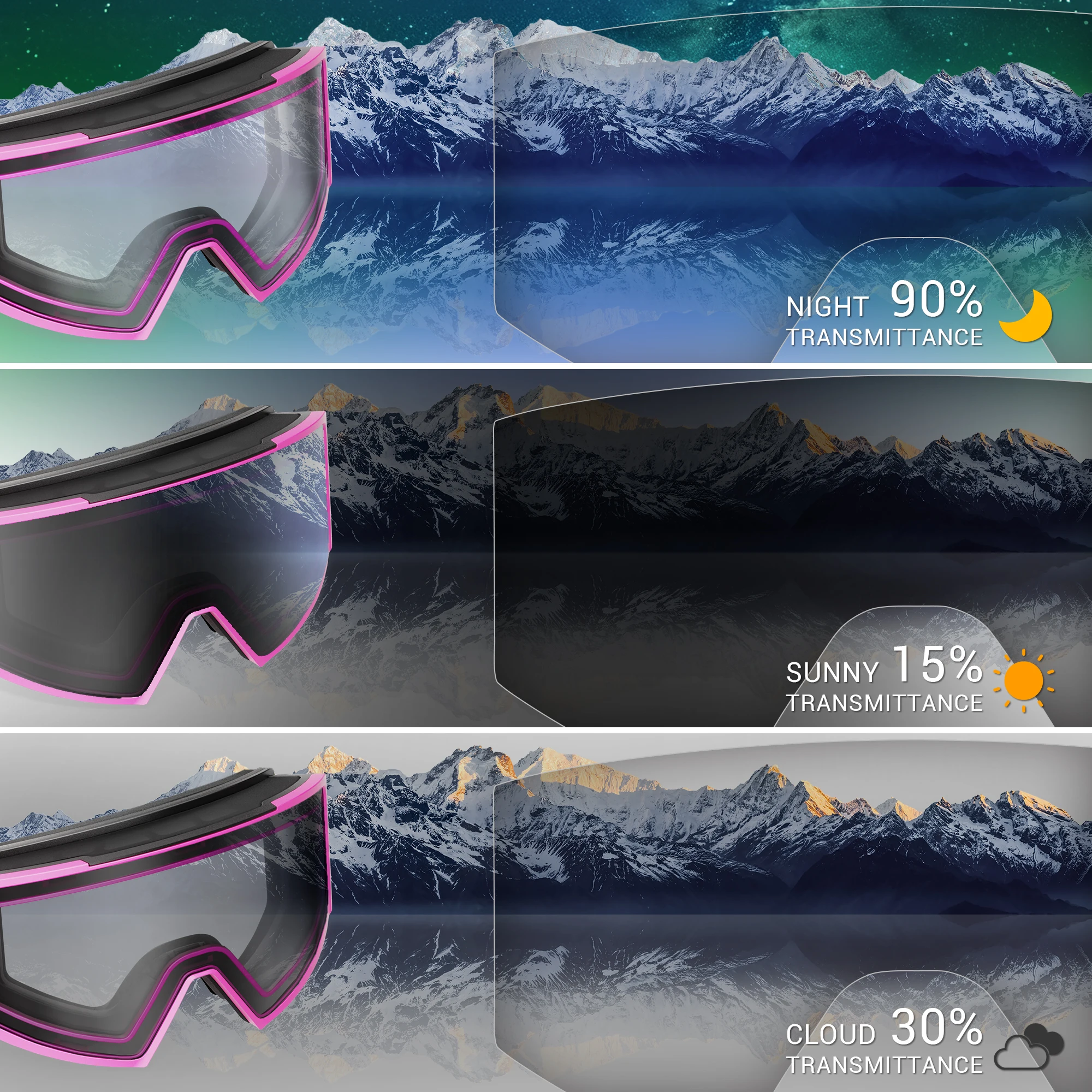 Kapvoe Men Ski Goggles Photochromic Snowboard Anti-Fog for Cycling Sunglasses Women UV400 Protection Snow Glasses Snowmobile