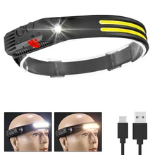  Multi-function Sensor Headlamp COB Head Lamp Flashlight Outdoor USB Rechargeable Waterproof Headlight 5 Lighting Modes Torch 