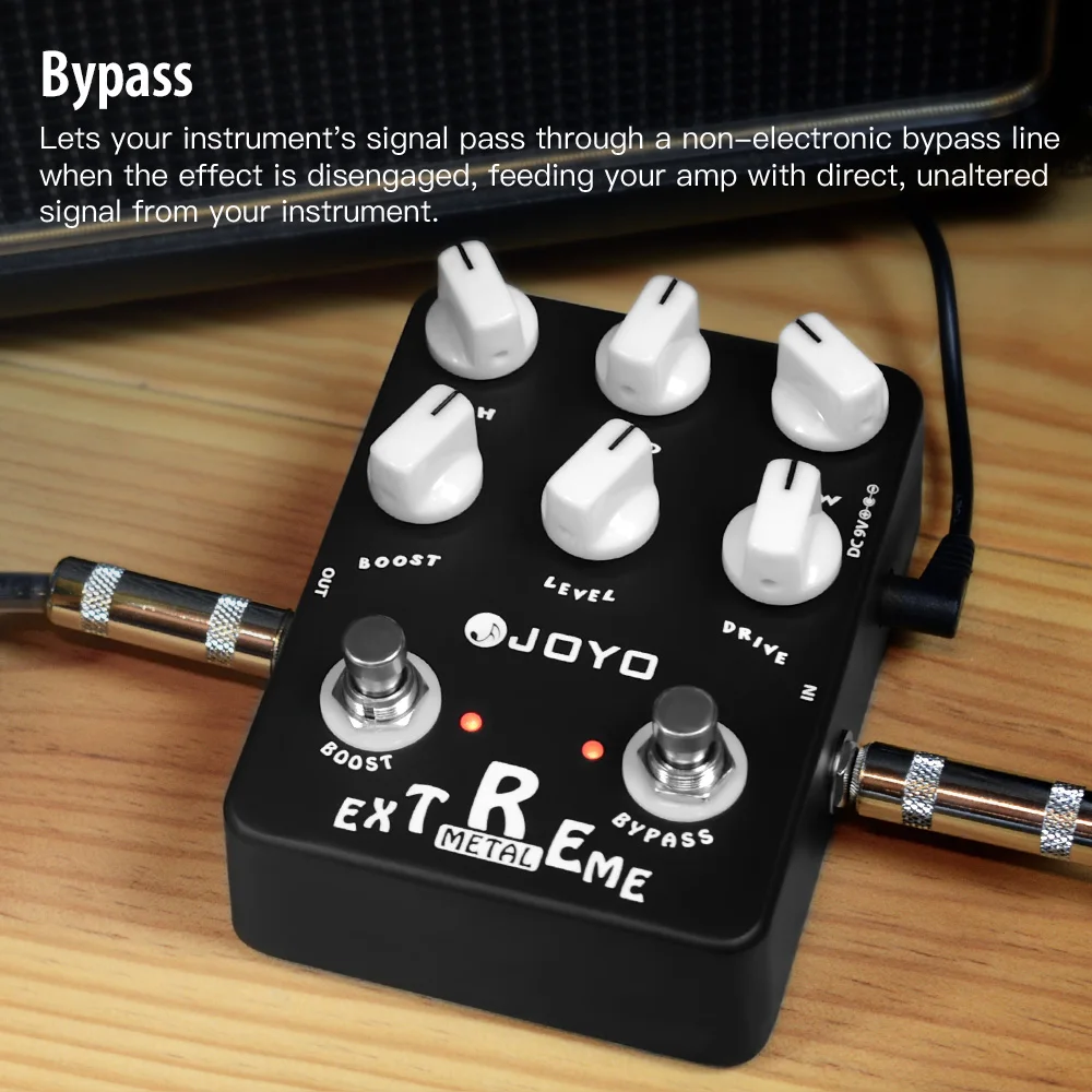 JF-17 EXTREME METAL Distortion Guitar Pedal with 3 Band EQ and Sweep Mid-Freq Kn