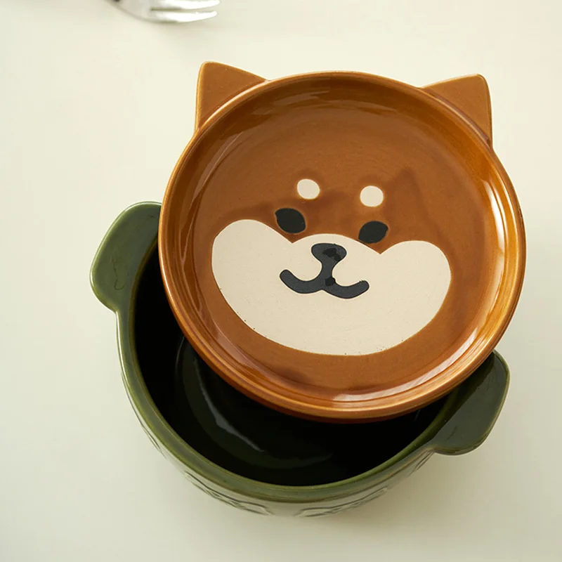 

Ceramic Instant Noodles Bowls With Lid Ins Popular Dog Printed Emboss Double Ears Large Capacity 870ML Food Container Soup Bowl