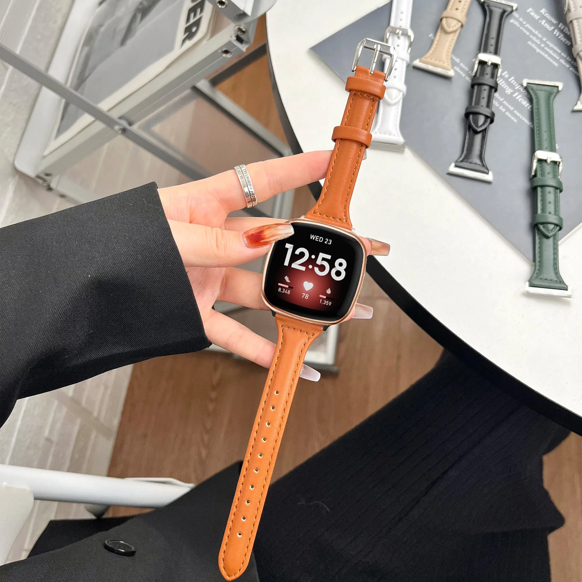 Elegant Leather Smart Watch Strap for Women - Premium Replacement Band for Fitbit Versa/Sense Series