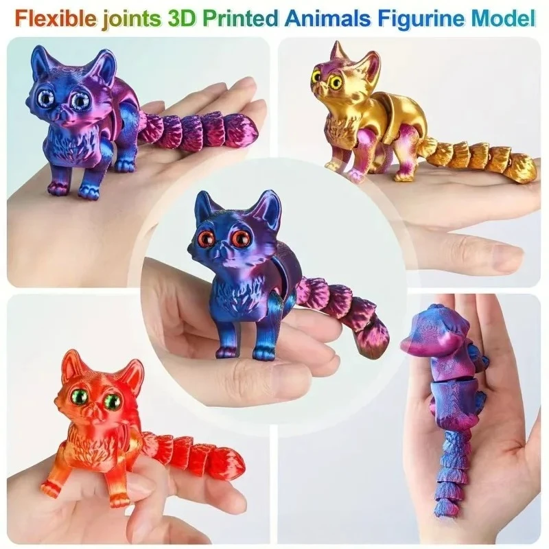 Vibrant Candy Cat 3D Printed Movable Action Figure Desktop Ornament & Birthday Gift