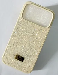 Multicolored Gold Diamond Bling Rhinestone Glitter Protective Case - iPhone 15 Plus (Beige)