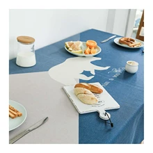 

Cotton Linen Tablecloths, Waterproof Table Covers Bear Geometric Pattern Blue Beige Dining Table Coffee Table Deco