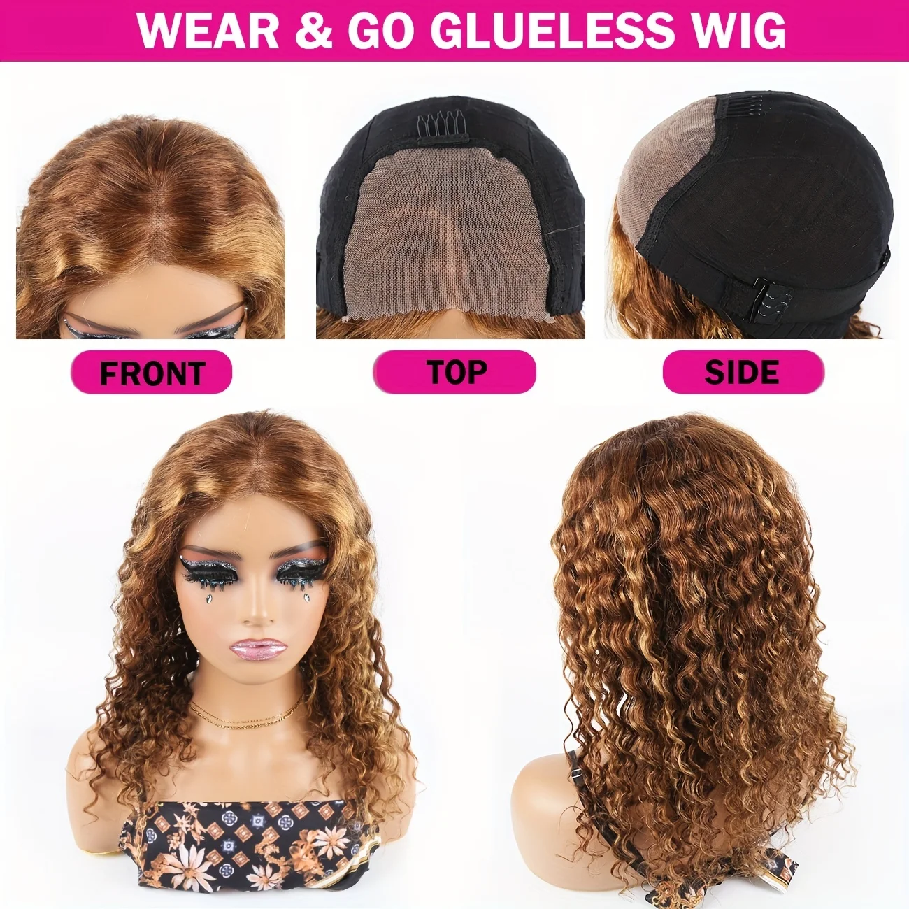 30inch Put on and Go Glueless Wig Human Hair Water Wave Honey Blonde Highlight 4x4 HD Lace Closure Human Hair Wig Pre Plucked - Image 3