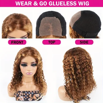 30inch Put on and Go Glueless Wig Human Hair Water Wave Honey Blonde Highlight 4x4 HD Lace Closure Human Hair Wig Pre Plucked - Image 3