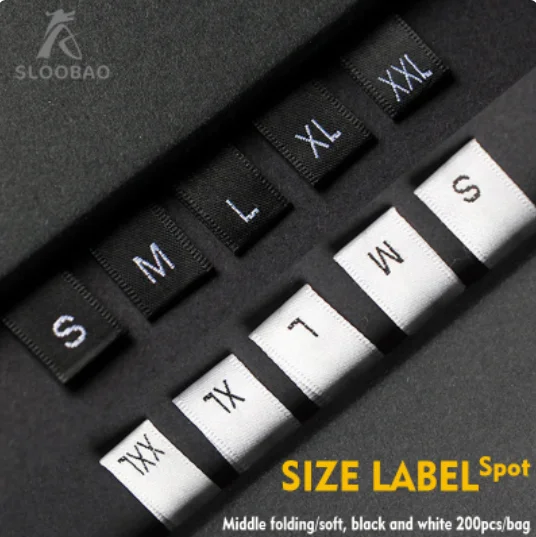 Description Picture 3 of item100pcs/lot FreeShipping Garment WoodenLockMachin Satin Woven Size Labels With Cut And Fold (XS-XXXL) Soft Clothing/Scarf Tags