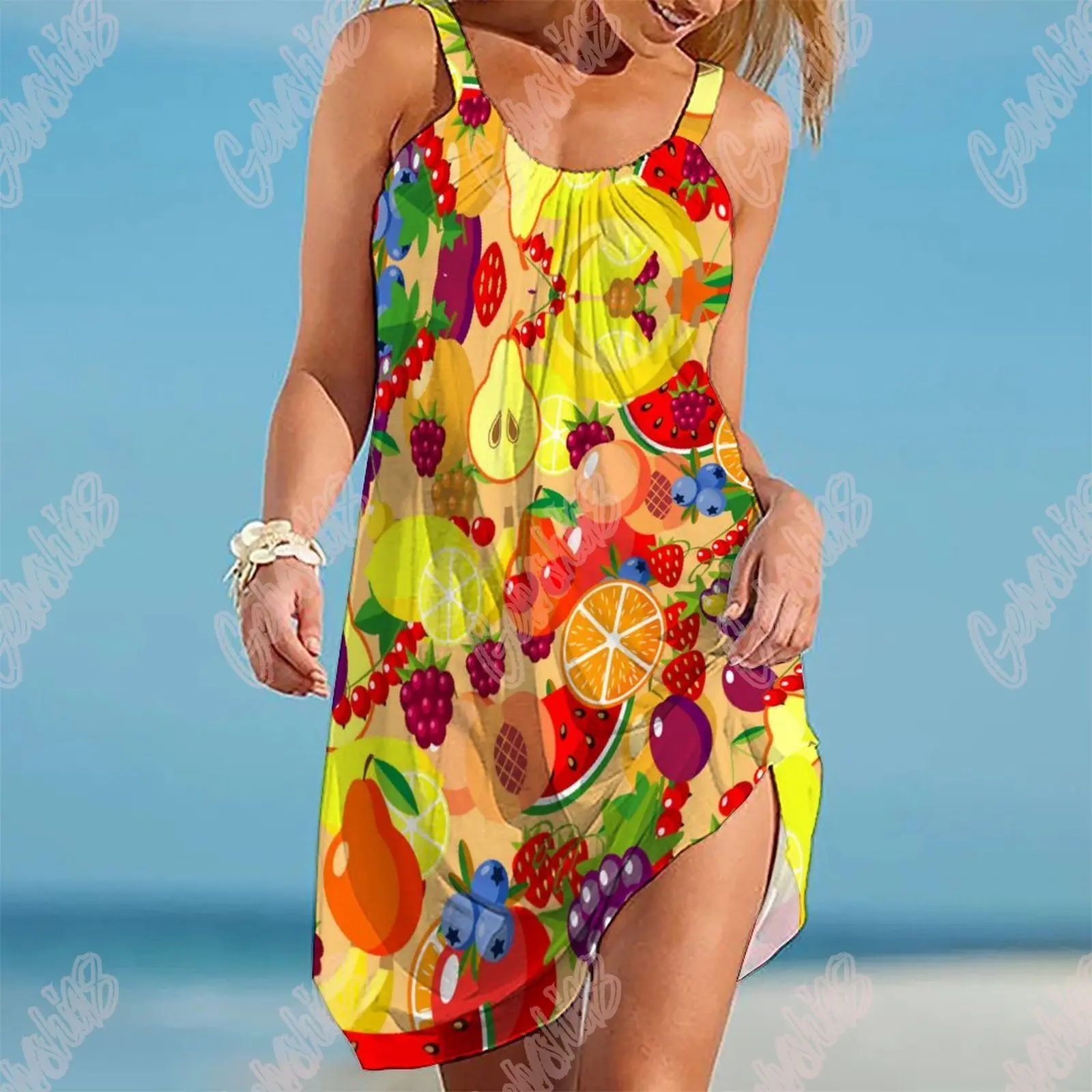 New Summer Loose Dresses Sundress 3D Tropical Fruits Print Boho Cute