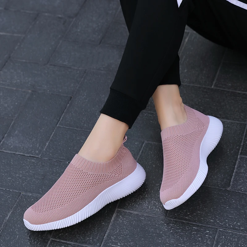 Moipheng Spring Women Sneakers Shoes Flats Sock Sneakers Women Summer Slip on Flats Shoes Plus Size Walking Loafers