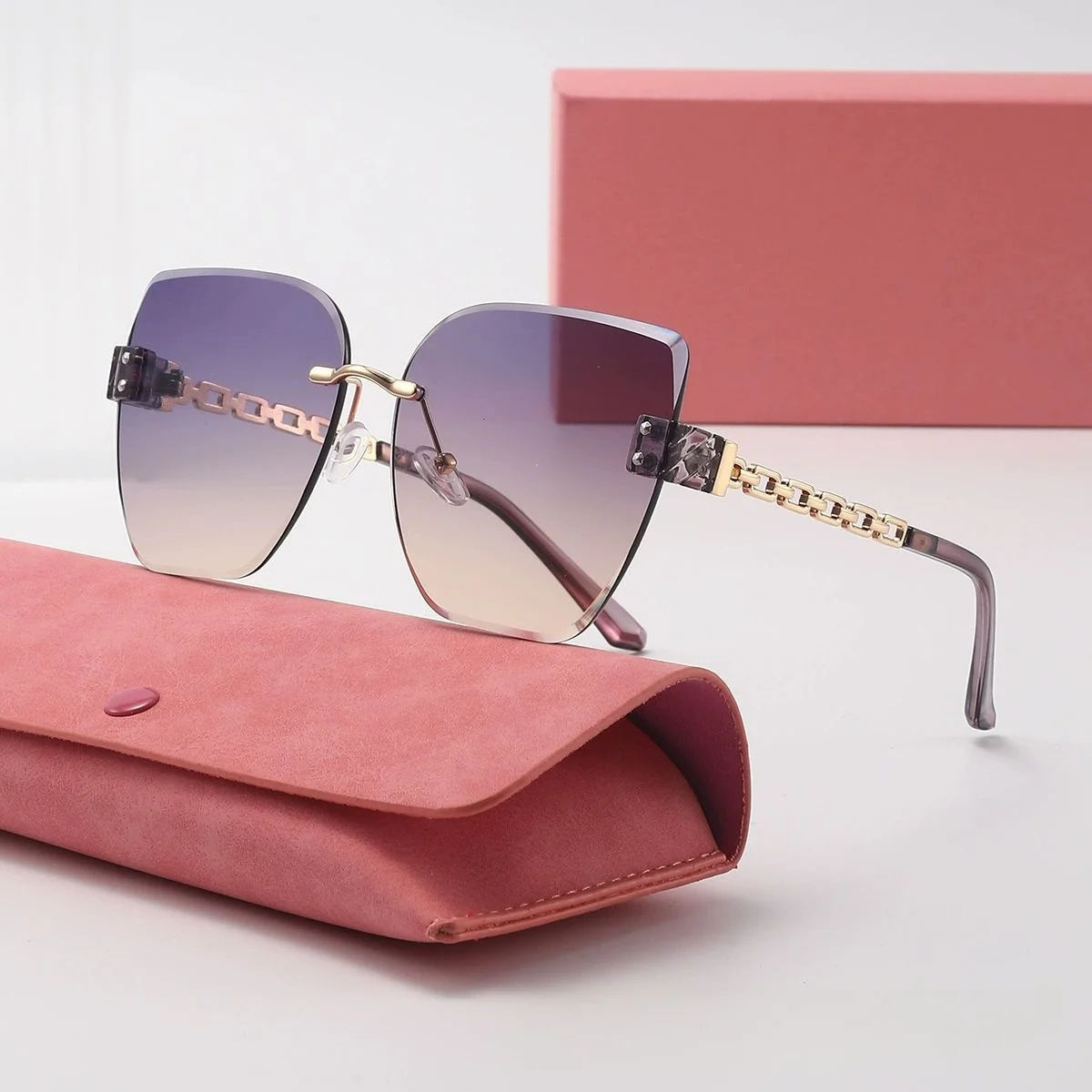 Neue Retro-Sonnenbrille im Farbverlauf mit Schlichten Kanten im Kleinen-Duft-Stil für Damen, Modische Großrahmige UV-Sonnenbrille 2409