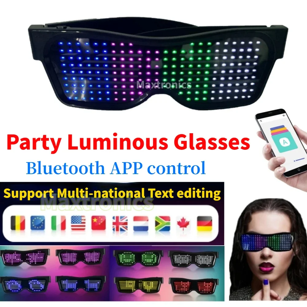 Multilingual LED Glasses Bluetooth DIY Text Graffiti RGBW/RED/Green Color for Halloween Party Rave Music Festival Glow Glasses led glasses