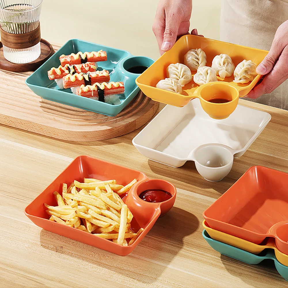 Plastic Dish with Dipping Plate French Fries Dumplings Easy to Clean Fruit Dish Household Utensils
